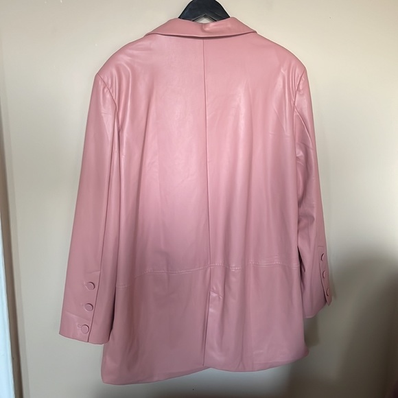 For Love & Lemons Barbie Pink Talia Boyfriend Oversized Faux Leather Blazer - Picture 8 of 9